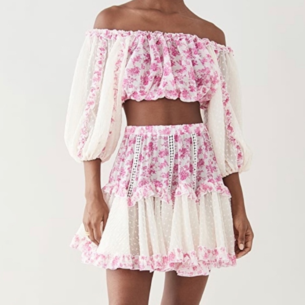 Revolve Floral Puff Sleeve Skirt Set
